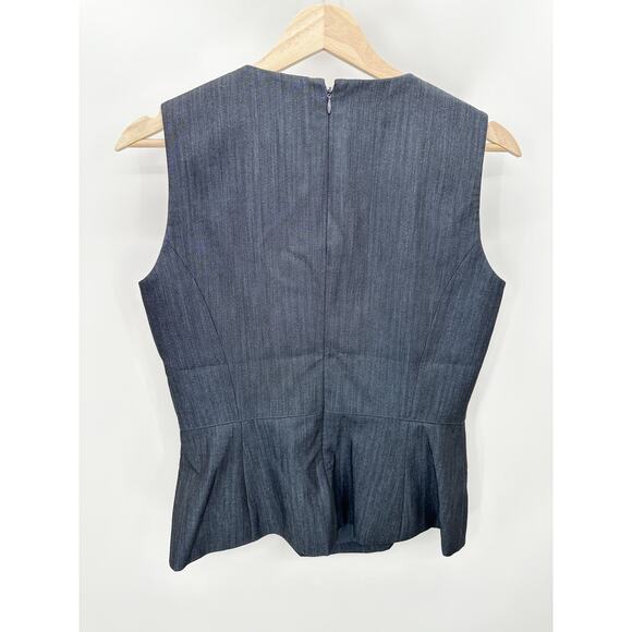 Calvin Klein Top Women 6 Dark Blue Zip Front Sleeveless Back Zip Peplum Blouse - Picture 2 of 8